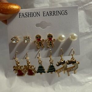 Christmas Festive Holiday Earrings Set of 6 dangle and stud.